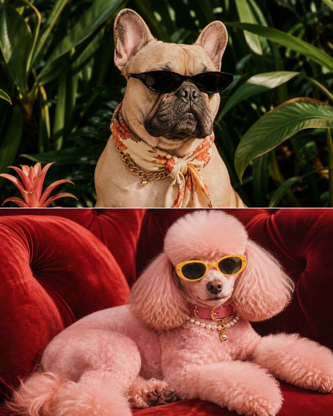 Dogs in summer styling for a Petly walk kit